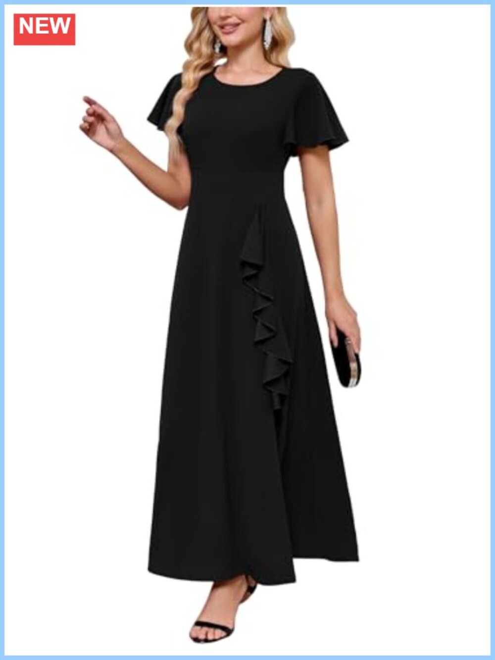 Modest Formal Maxi Dress Knee Length Side Slit A Line Ruffle Evening Gown